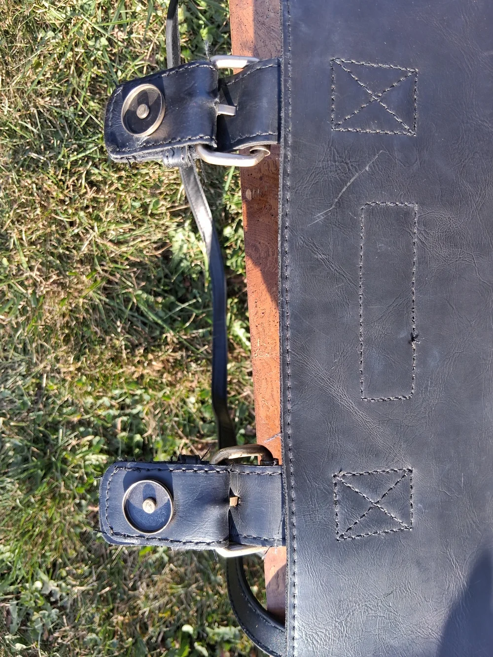 Black Leather Men's Briefcase with Buckle Accents